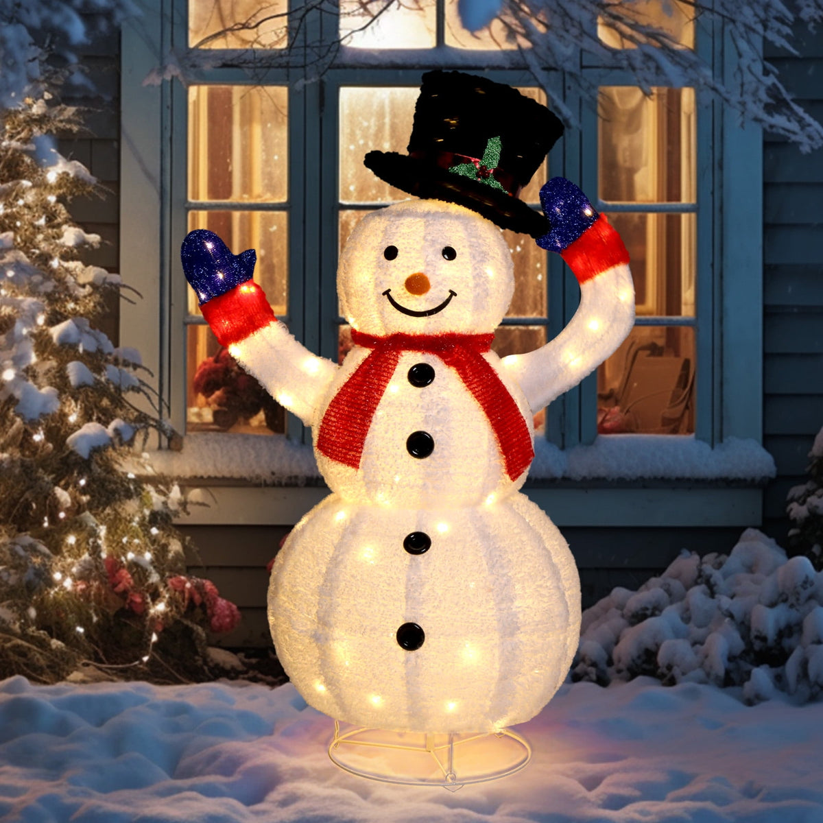 UBesGoo 4ft Lighted Pop-Up Snowman, Christmas Outdoor Decor Holiday Decoration w/ 120 LED Lights, Moving Hat