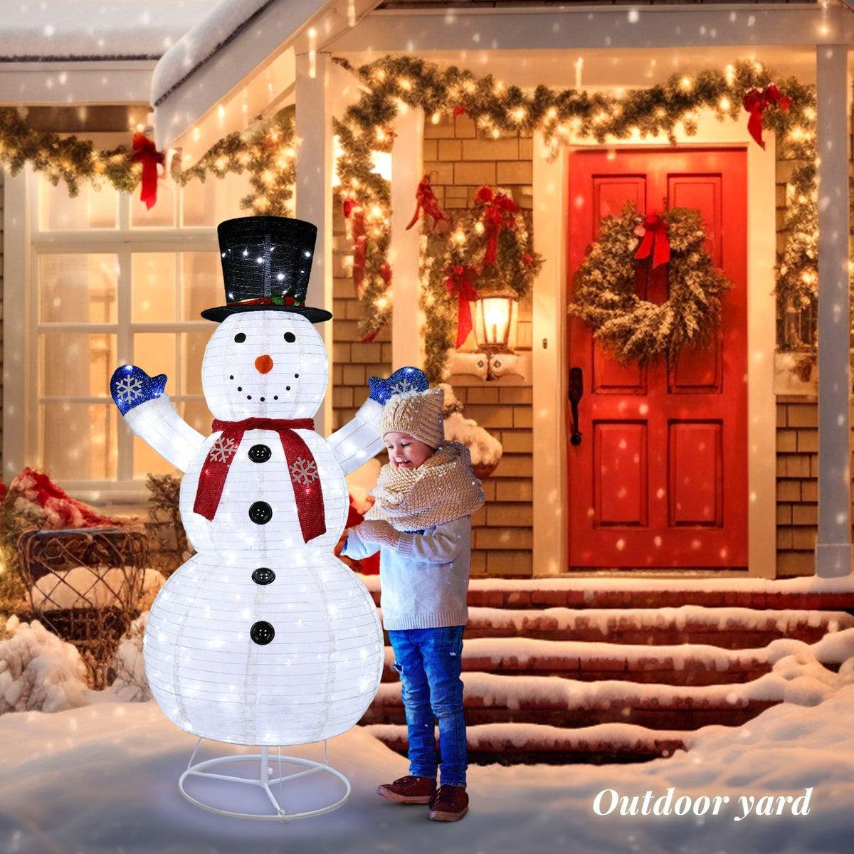 UBesGoo 6ft Lighted Pop-Up Snowman, Christmas Outdoor Decor Holiday Decoration w/ 120 LED Lights,Hat,Scarf