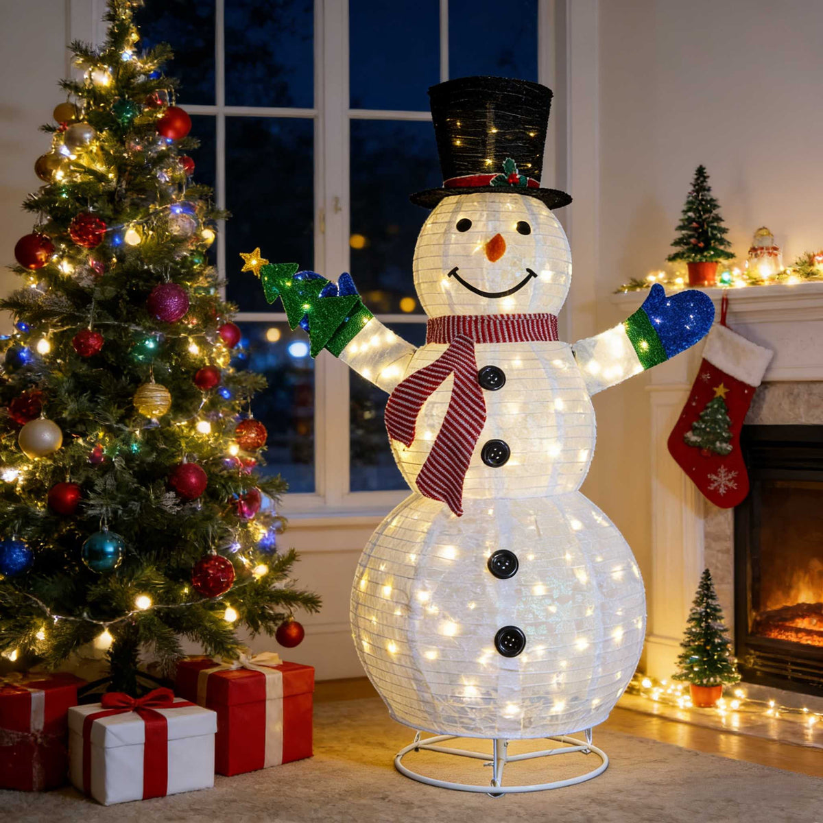 Merriva™ 4ft Lighted Pop-Up Snowman, Christmas Outdoor Decor Holiday Decoration w/ 120 LED Lights
