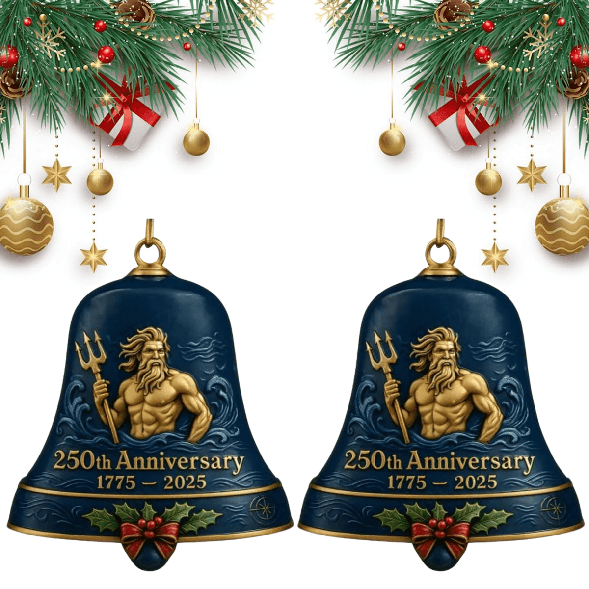 Merriva™ United States 250th Anniversary Bell Ornament, 250th Anniversary Metal Bell Ornament �?? 1776-2026 Red & Gold Patriotic Christmas Tree Hanging Decor