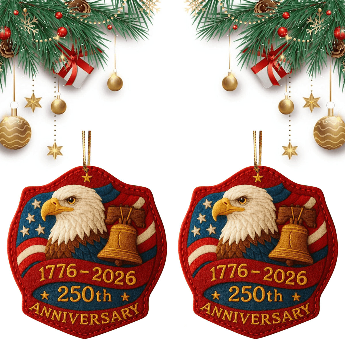 Merriva™ United States 250th Anniversary Bell Ornament, 250th Anniversary Metal Bell Ornament �?? 1776-2026 Red & Gold Patriotic Christmas Tree Hanging Decor