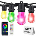 VOLIVO Outdoor String Lights, 48ft RGBIC Patio Lights with 20 Bulbs, Waterproof Shatterproof, Remote & App Control, for Garden Christmas Decor
