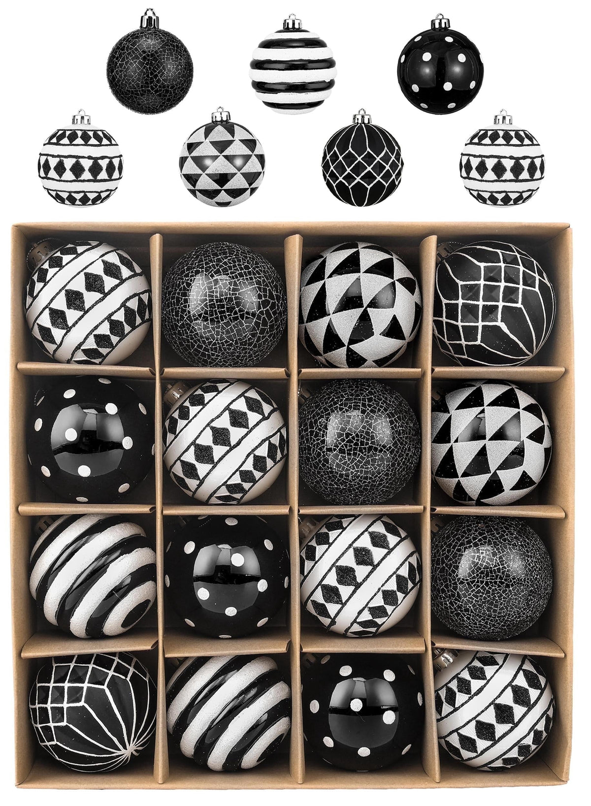 Merriva™ Christmas Ornaments Tree Decorations Indoor, 30ct 2.36 Inch Shatterproof Black and White Party Decorative Hanging Ornaments Set for Xmas Holiday Decor