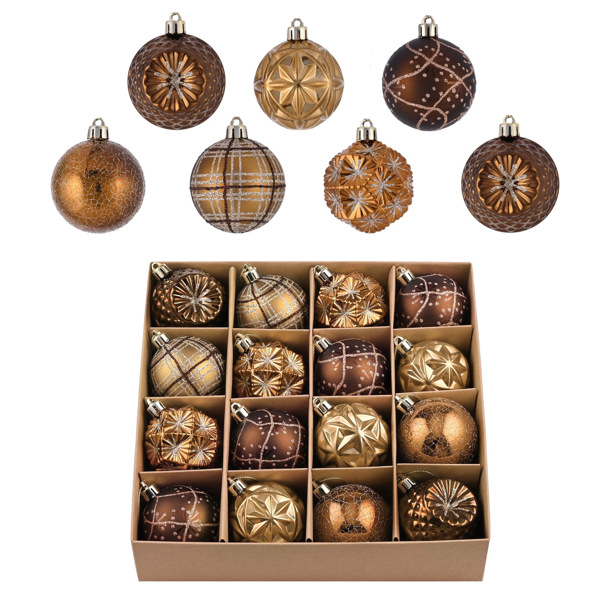 Merriva™ 35ct 2.36 inches Luxurious Copper Gold Christmas Ball Ornaments, Shatterproof Christmas Tree Ornaments Hanging Bauble for Xmas Decoration