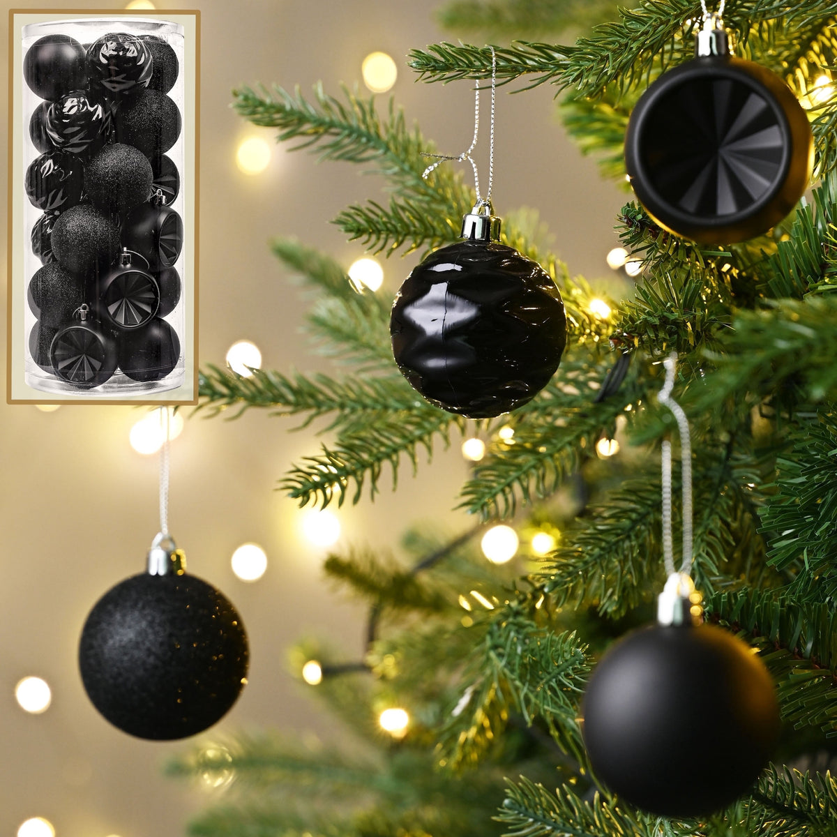 Merriva™ Christmas Ornaments Tree Decorations Indoor, 30ct 2.36 Inch Shatterproof Black and White Party Decorative Hanging Ornaments Set for Xmas Holiday Decor