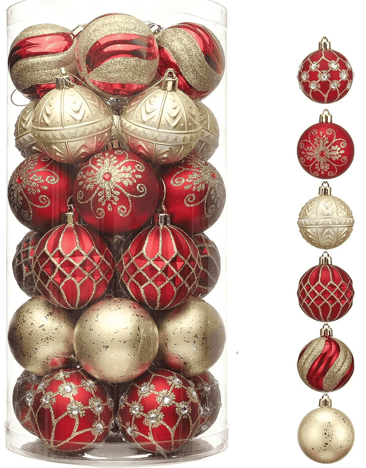 Valery Madelyn 30ct 2.36 inches Luxury Red Gold Christmas Ornaments Shatterproof Christmas Ball Ornaments Hanging Bauble for Christmas Party decoration