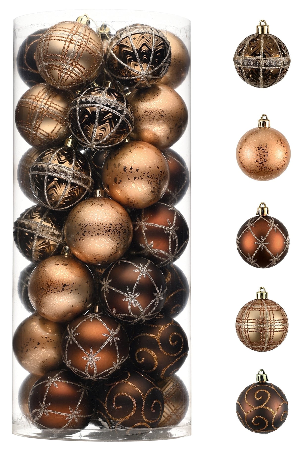 Valery Madelyn 35ct 2.36 inches Luxurious Copper Gold Christmas Ball Ornaments, Shatterproof Christmas Tree Ornaments Hanging Bauble for Xmas Decoration