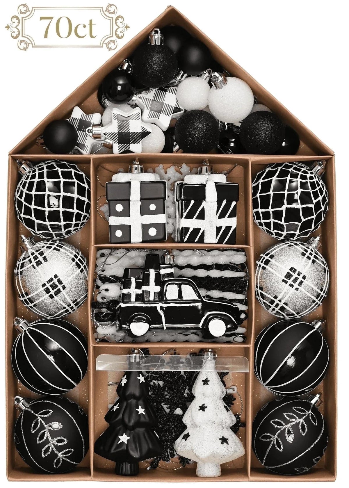 Merriva™ Christmas Ornaments Tree Decorations Indoor, 30ct 2.36 Inch Shatterproof Black and White Party Decorative Hanging Ornaments Set for Xmas Holiday Decor