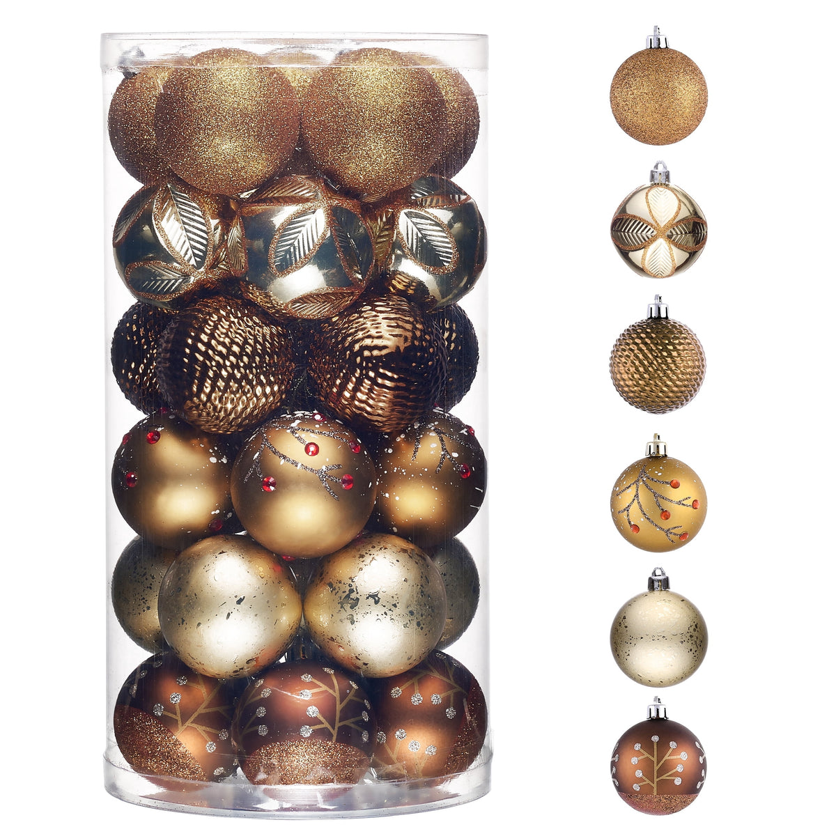 Merriva™ 35ct 2.36 inches Luxurious Copper Gold Christmas Ball Ornaments, Shatterproof Christmas Tree Ornaments Hanging Bauble for Xmas Decoration