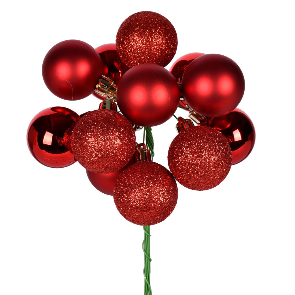 Vickerman 12" Red Ball Ornament Christmas Pick, 4 per set