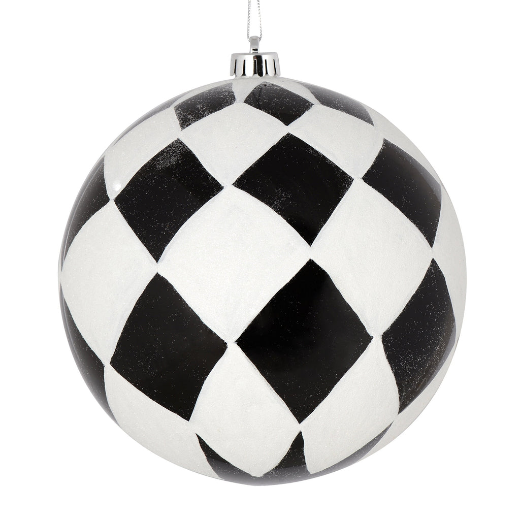Vickerman 8" Black Ball with White Diamond Glitter Christmas Ornament