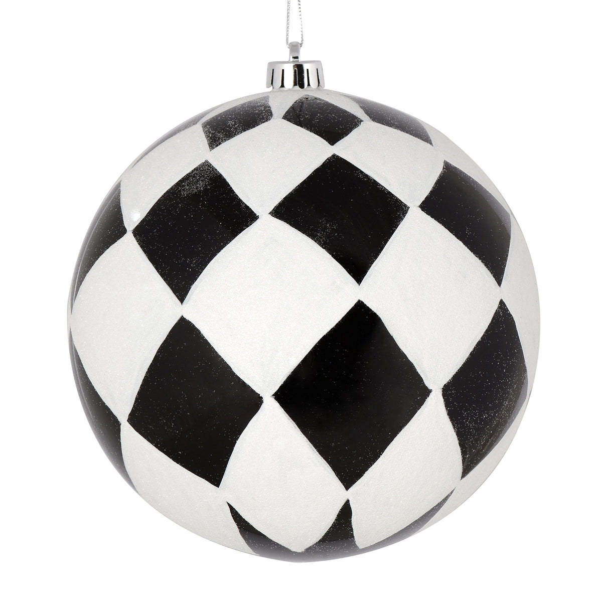 Vickerman 8" Black Ball with White Diamond Glitter Christmas Ornament