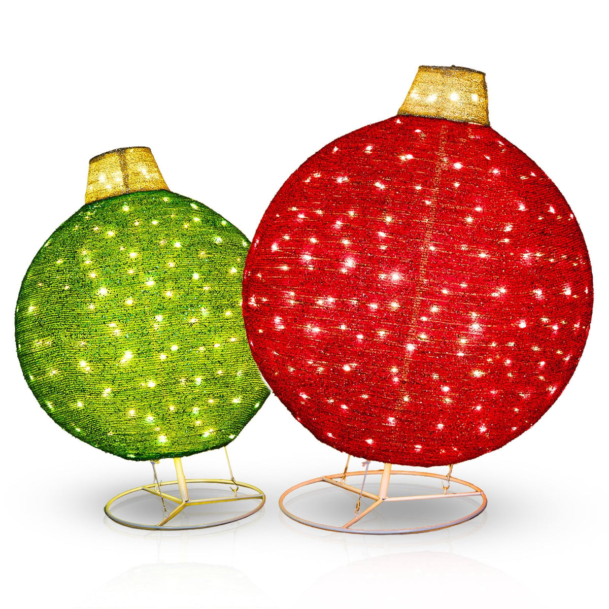 Vivatrees 2 Piece Christmas Ornament Decoration Iron Pop-up Hanging w/230 LED Light Assorted Colors for Xmas Outdoor Holiday - 30" & 24" Set