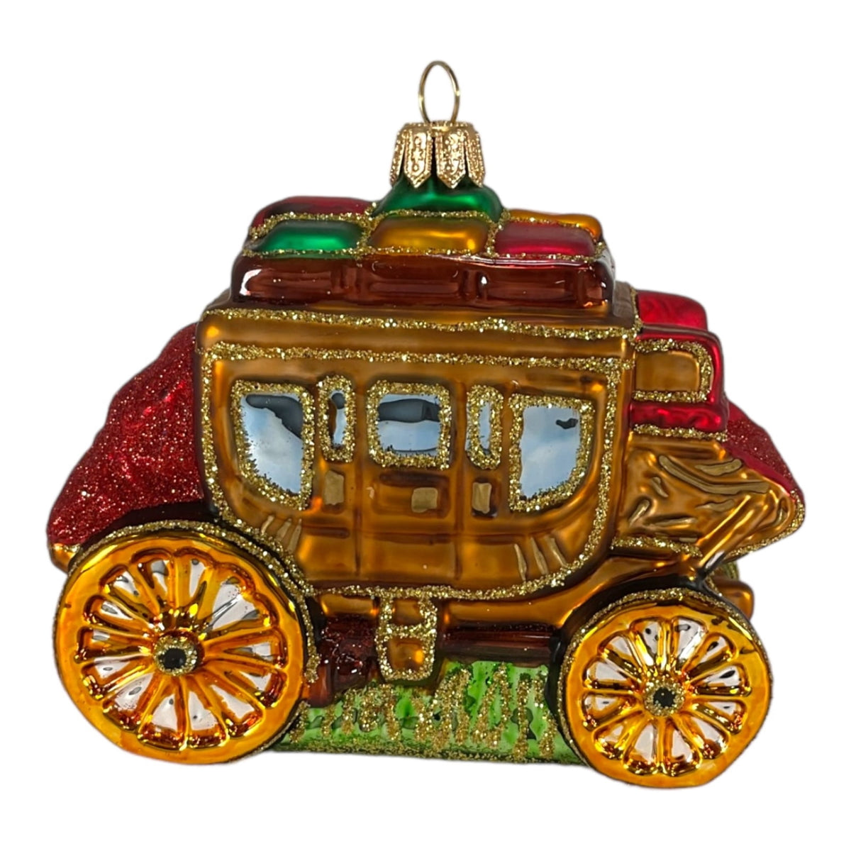Western Stage Coach Wagon Polish Mouth Blown Glass Christmas Ornament Decoration