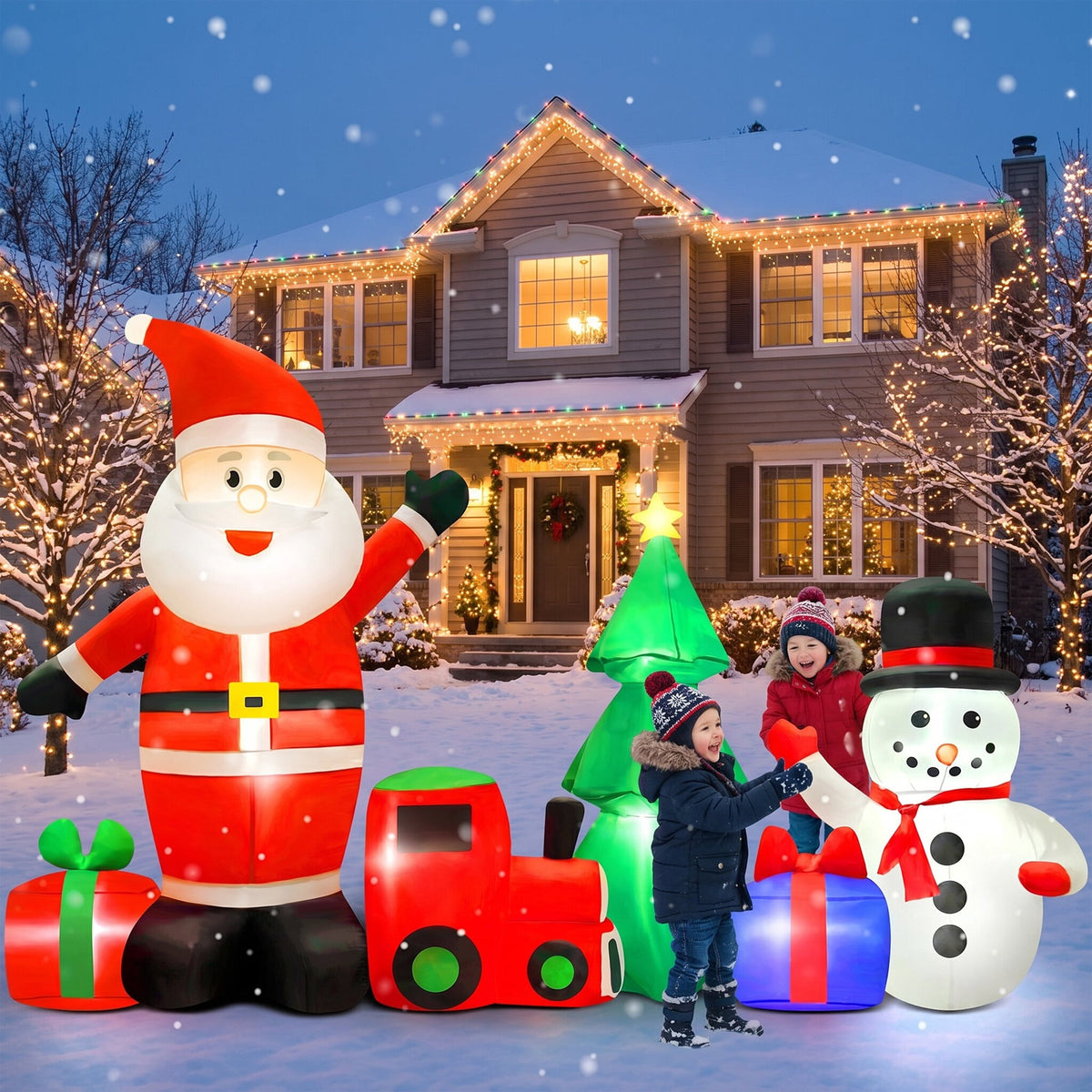 Merriva™ 6FT Christmas Decorations Inflatables with Blow Up LED Lights, Santa Claus Snowman Penguin Gift Boxes & Christmas Tree for for Holiday Decor