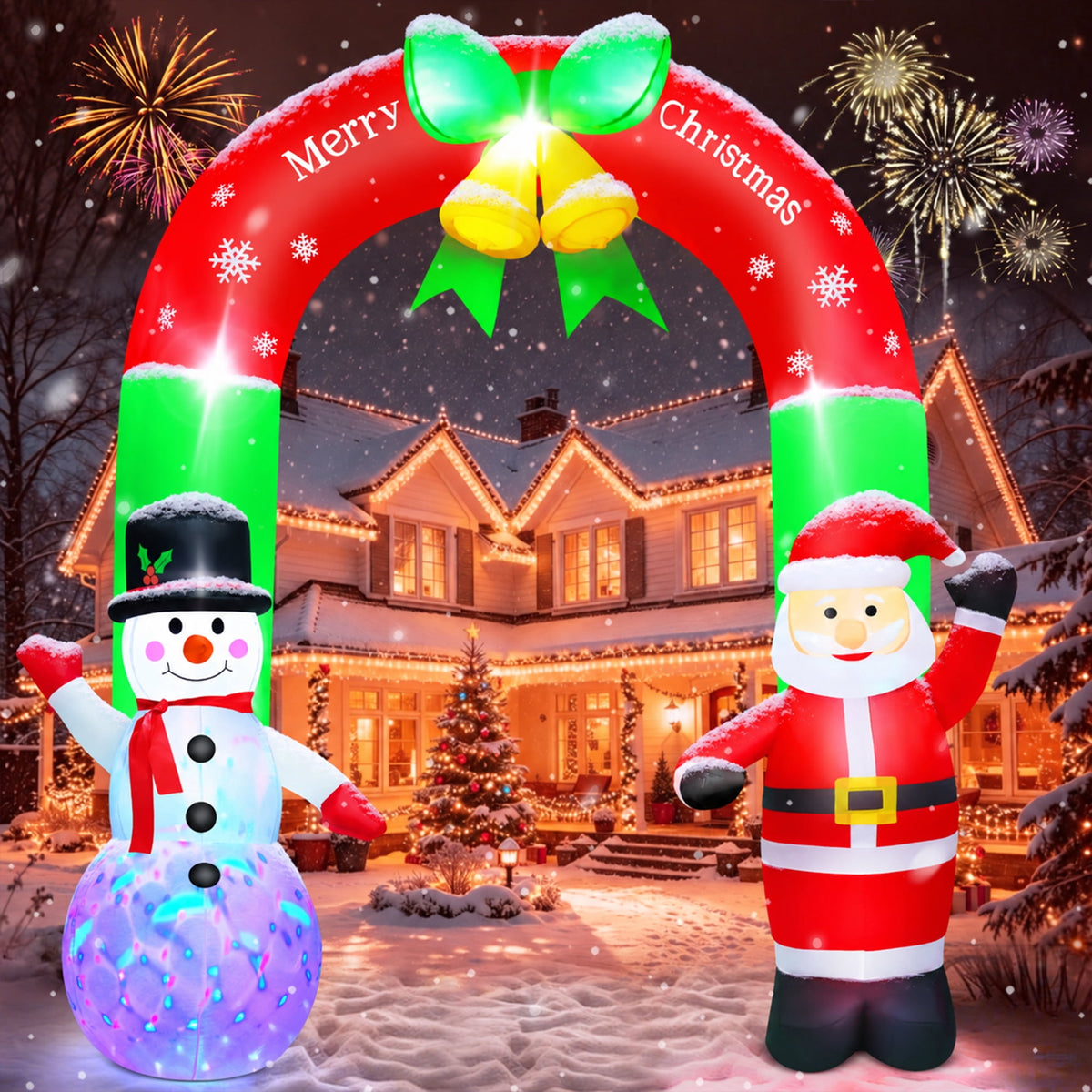 Merriva™ 8FT Christmas Inflatable Archway with Snowman & Christmas Tree, Blow Ups Xmas Inflatable with LED Lights