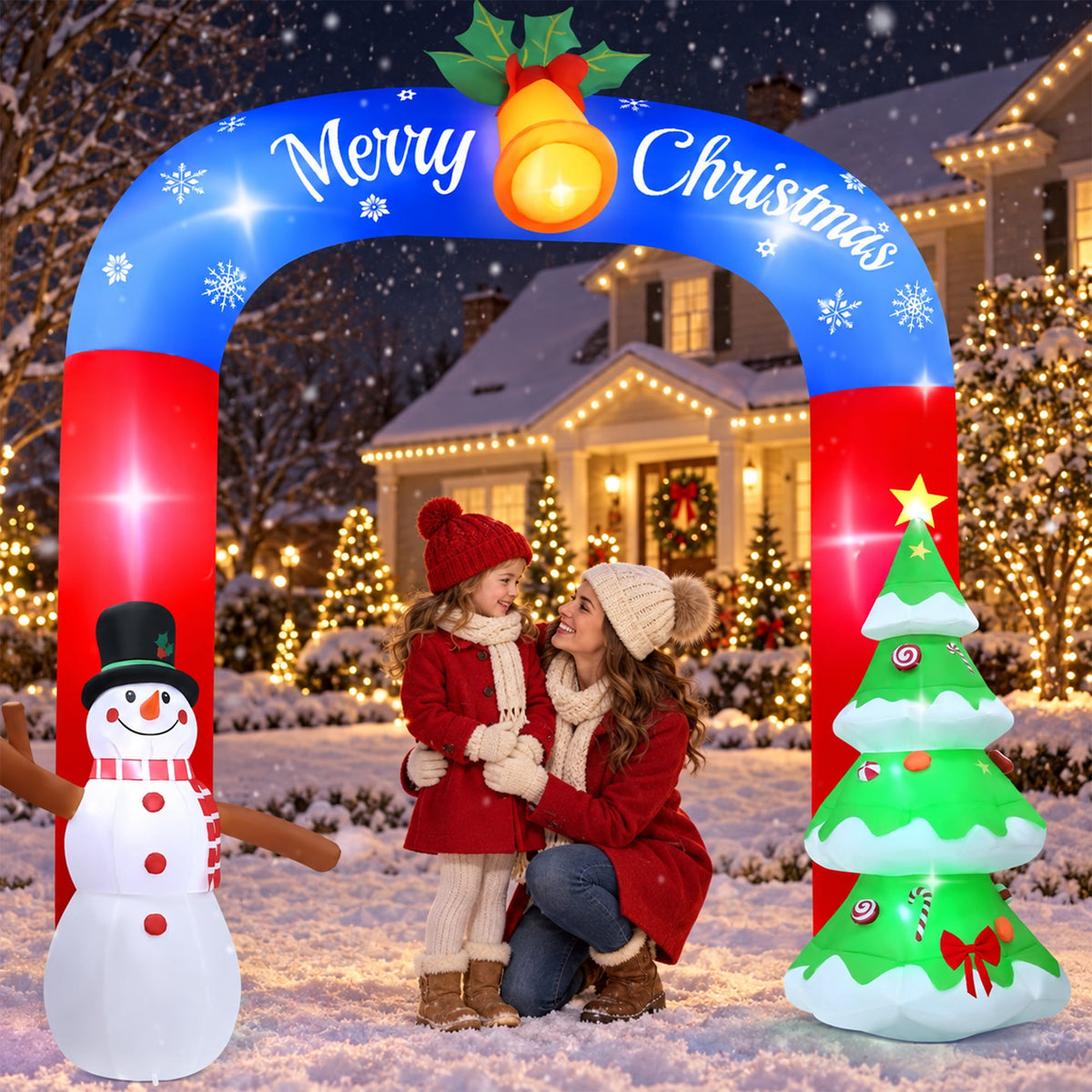 Merriva™ 8FT Christmas Inflatable Archway with Snowman & Christmas Tree, Blow Ups Xmas Inflatable with LED Lights