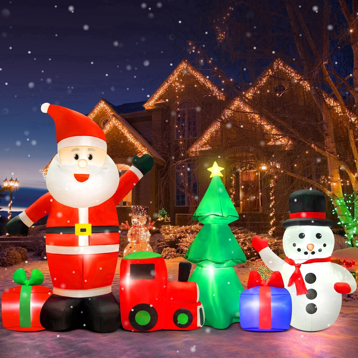 Merriva™ 6FT Christmas Decorations Inflatables with Blow Up LED Lights, Santa Claus Snowman Penguin Gift Boxes & Christmas Tree for for Holiday Decor