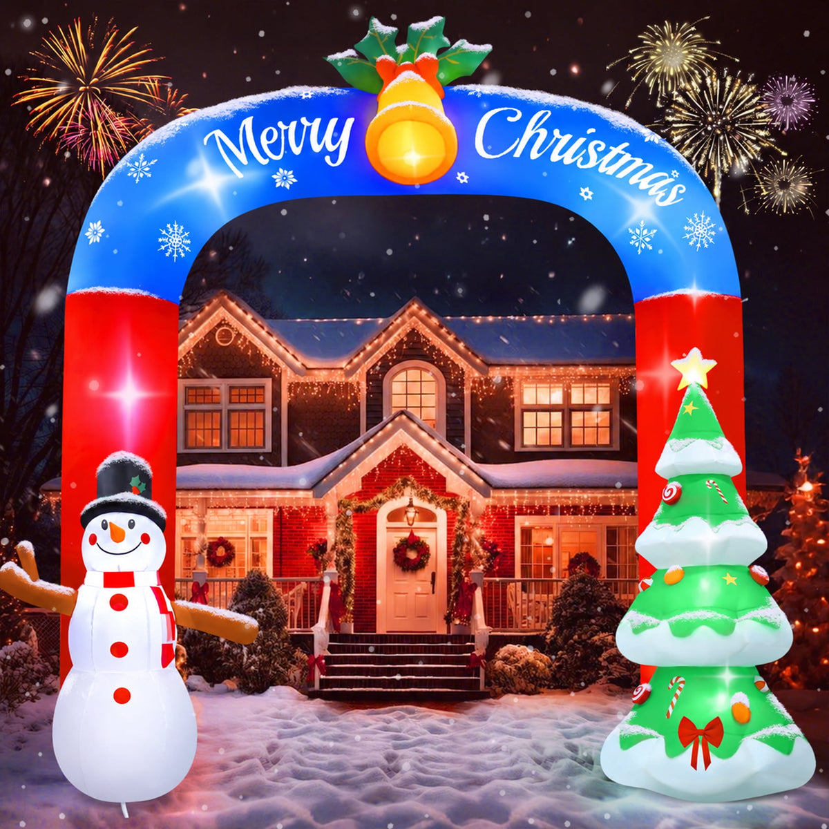 Yexmas 8FT Christmas Inflatable Archway with Snowman & Christmas Tree,Blow Ups Xmas Inflatable with LED Lights,Outdoor Decor for Xmas Holiday Party Yard Garden Lawn