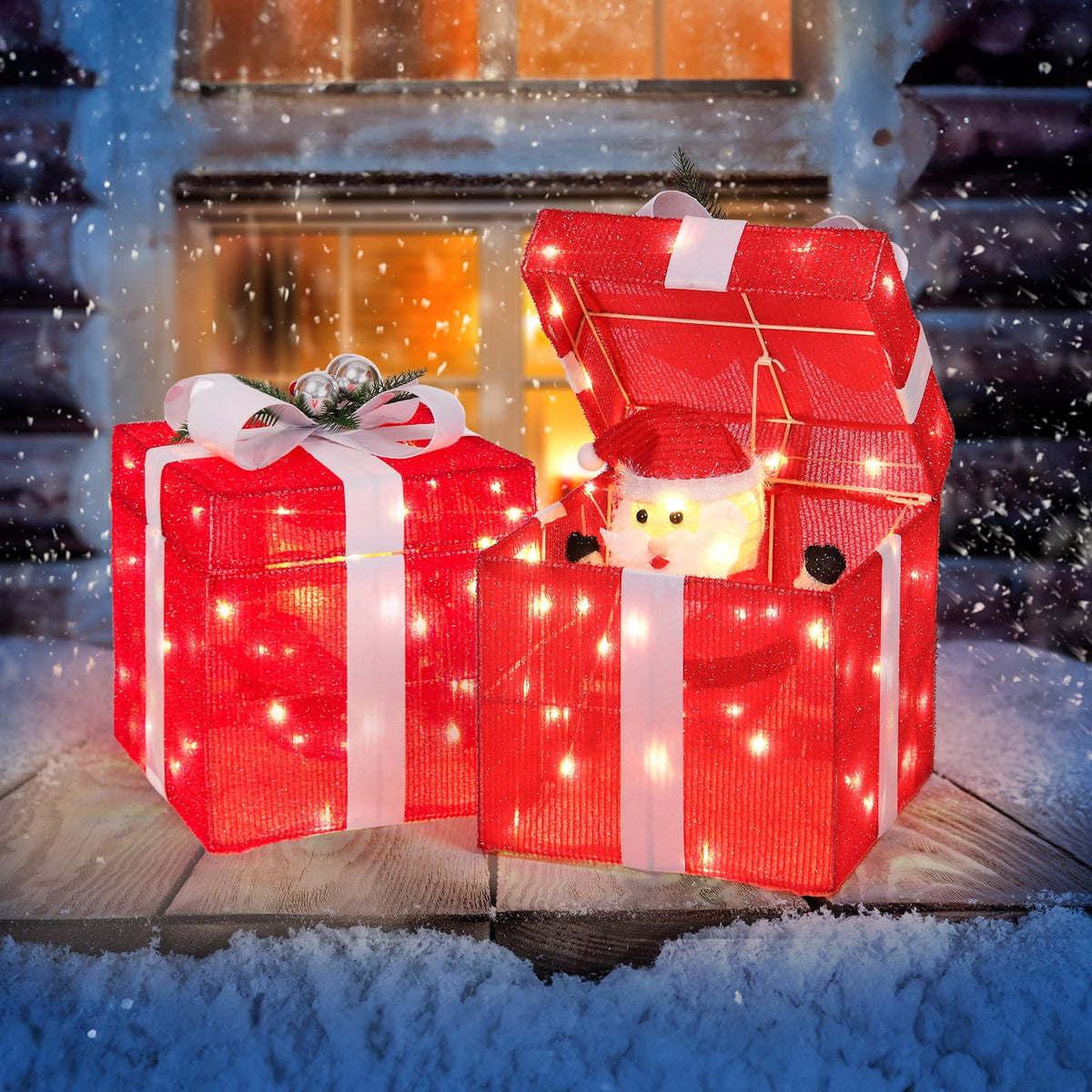 Zimtown LED Christmas Ornament Decor,Lighted Outdoor Holiday Gift Box,Opens and Closes Automatically for Indoor Outdoor Holiday,Red