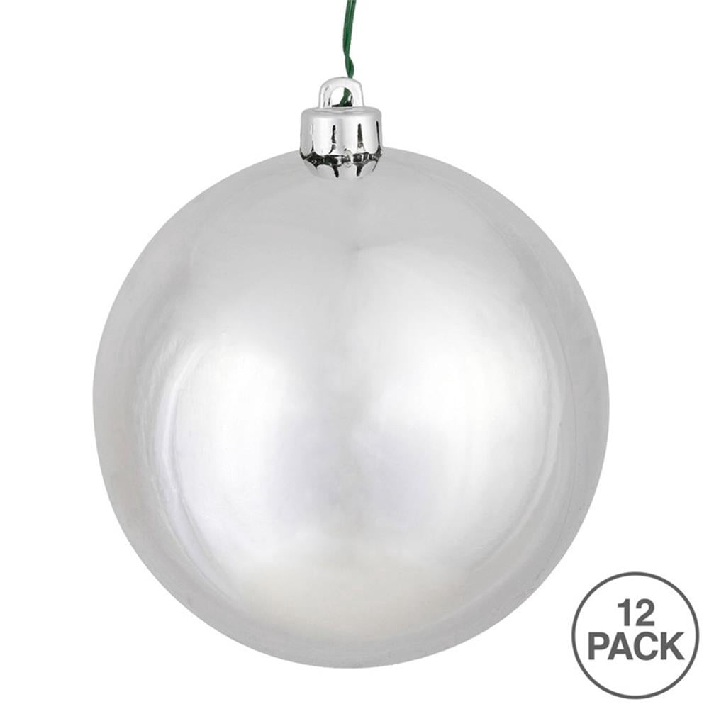 Vickerman 2.75" Christmas Ornament Ball, Silver Shiny Finish, Shatterproof Plastic, UV Resistant, Holiday Christmas Tree Decoration, 12 Pack