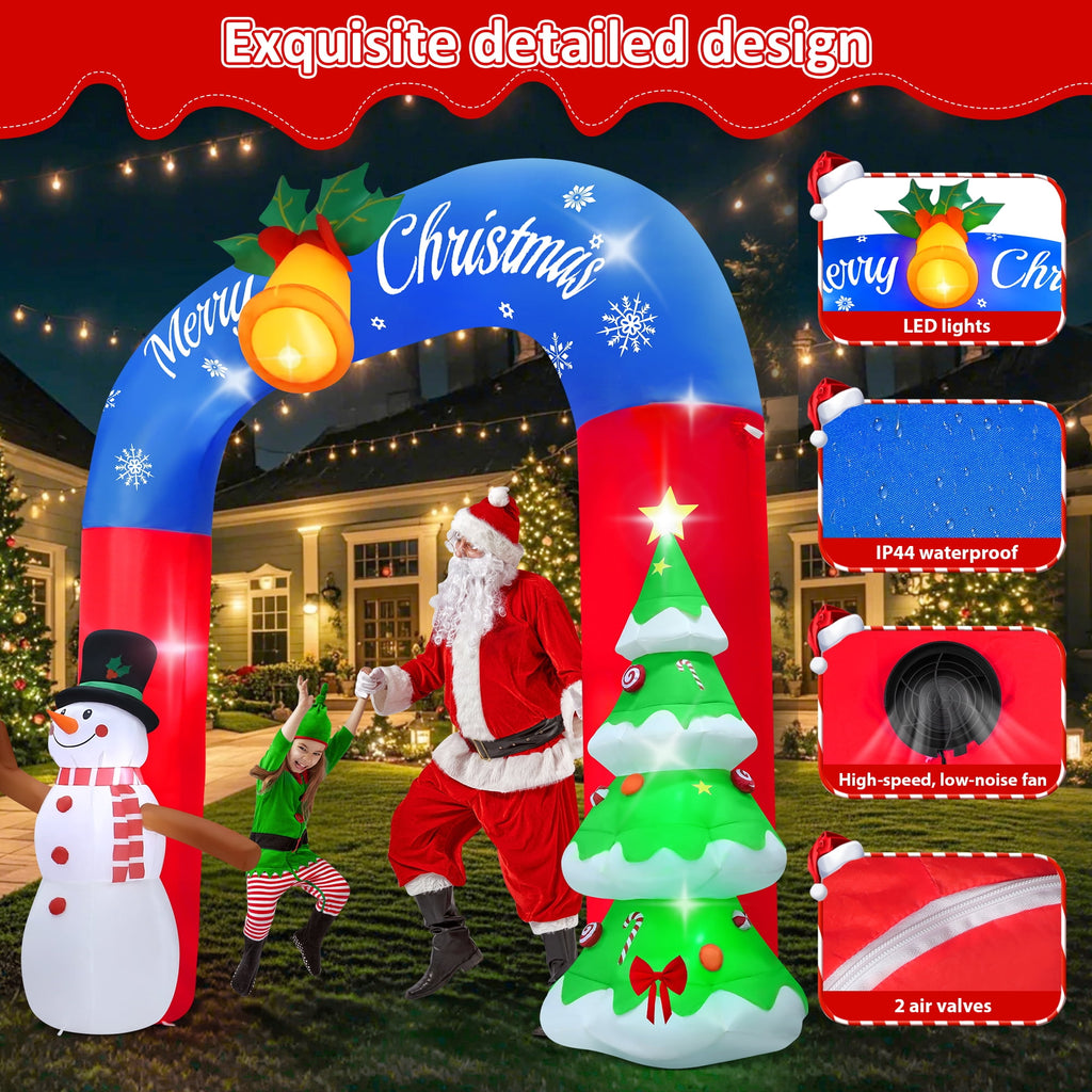 Yexmas 8FT Christmas Inflatable Archway with Snowman & Christmas Tree,Blow Ups Xmas Inflatable with LED Lights,Outdoor Decor for Xmas Holiday Party Yard Garden Lawn