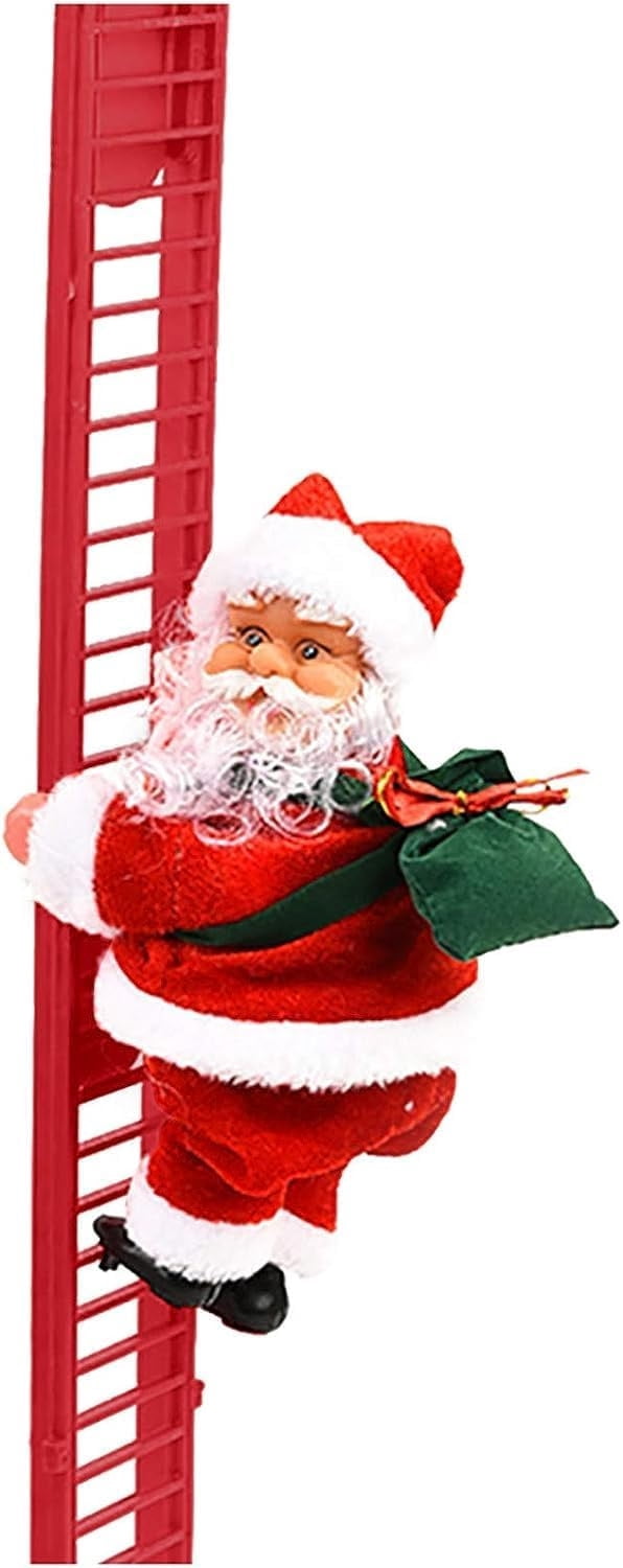 Christmas Electric Climbing Santa with Music & LED Light, Electric Climbing Ladder Santa Claus Doll for Xmas Tree Decorations Hanging Christmas Ornaments Tree Decor Holiday Party Gift