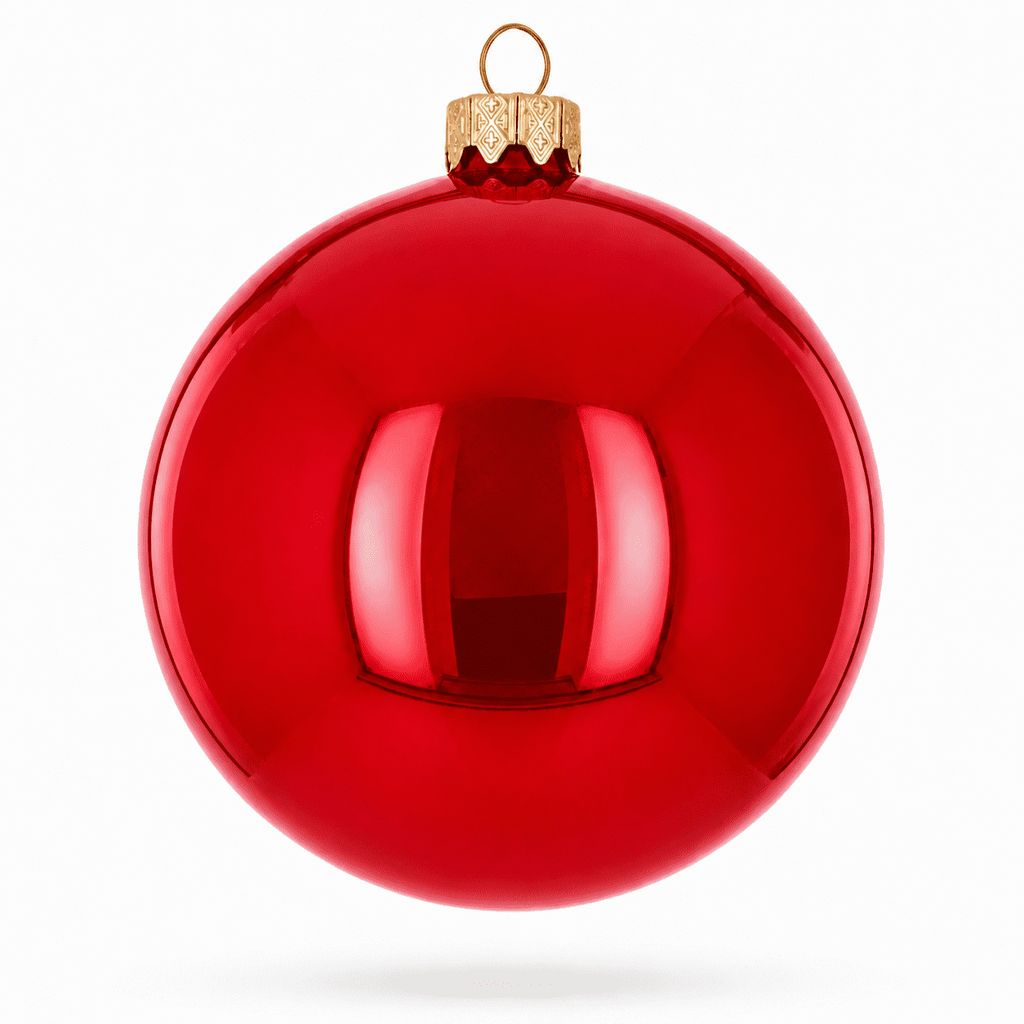 Set of 4 Glossy Red Glass Ball Christmas Ornaments 4 Inches