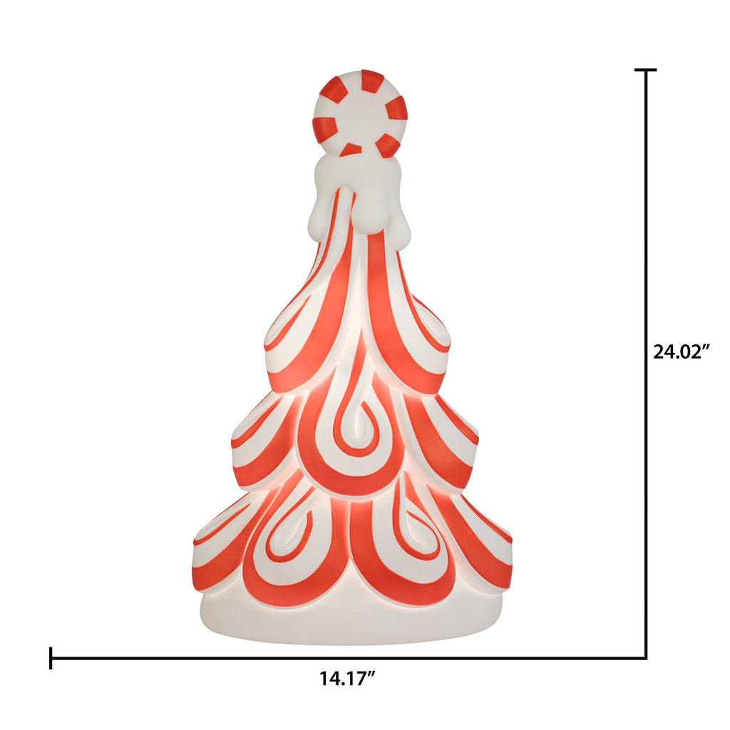 Lighted Blow Mold Peppermint Tree Indoor/Outdoor Christmas Decoration, Red and White, 24", by 