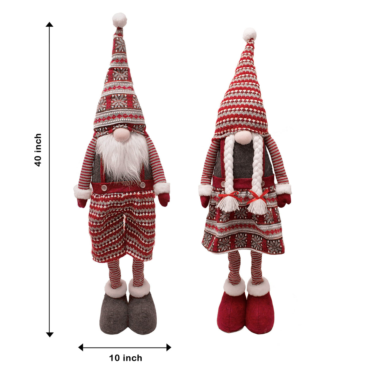 Joyfy 40" Christmas Gnomes Plush Decorations,Standing Couple Decoration Knitting Style with Long Retractable Legs,Tomte Handmade Gnome Gift,Holiday Home Decor Christmas Indoor Decor