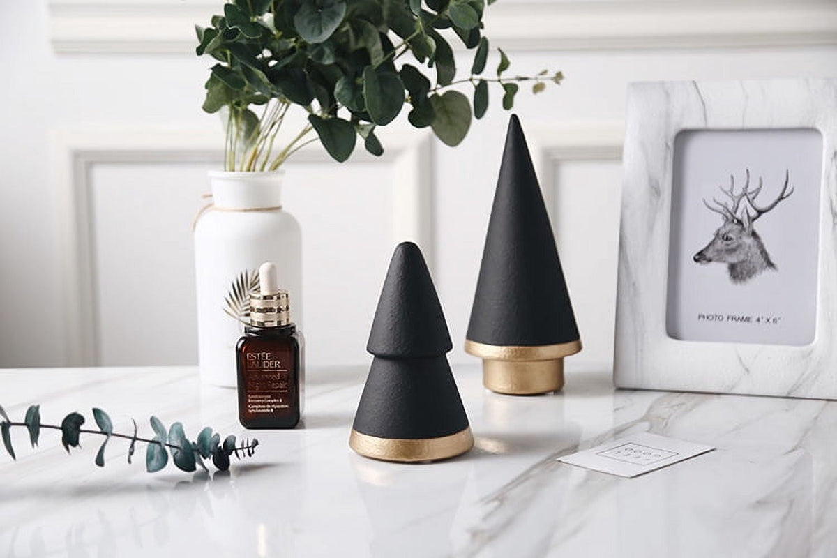 QIAOIDEA Set of 3 BLACK Simple Elegant Ceramic Christmas Tree Tabletop Counter Centerpiece Mantel Shelf Home Decor Accents Xmas Halloween Tree Decoration