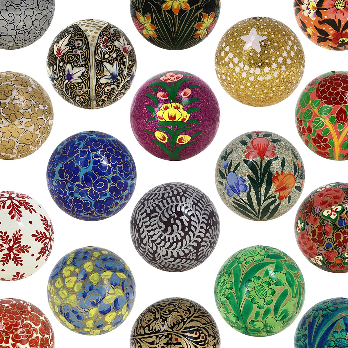 Ajuny Handmade Multicolor Paper Mache Balls Party Decoration Hanging Ornaments Decorative Christmas Home Office, 3 inches Set of 18