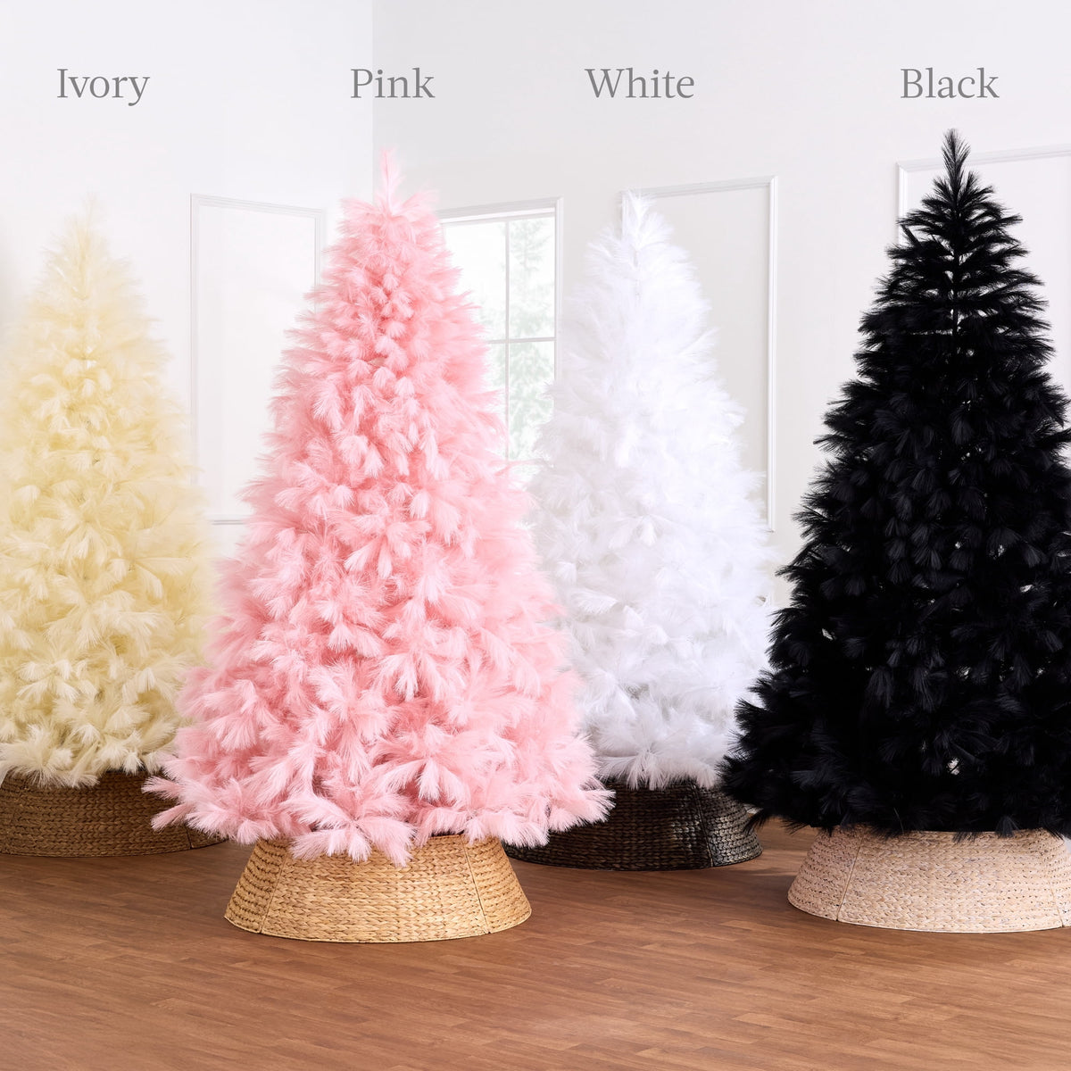  4.5ft Premium Artificial White Pampas Christmas Tree Holiday Decor w/ Foldable Metal Base