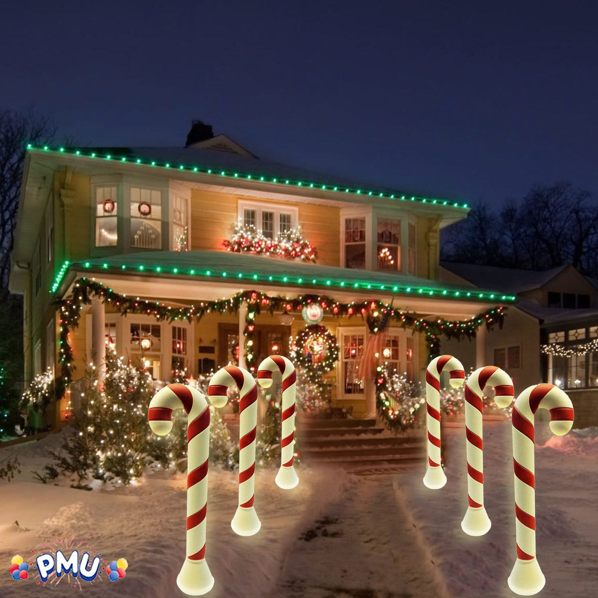 PMU Christmas Light-Up 6 Pcs Candy Cane - Blow Mold Plastic Statue Illuminated with 6' Cord and Light, Traditional Christmas Party Favor, Perfect Home, Lawn, Yard and Garden Decor, 40 Inch Candy Cane