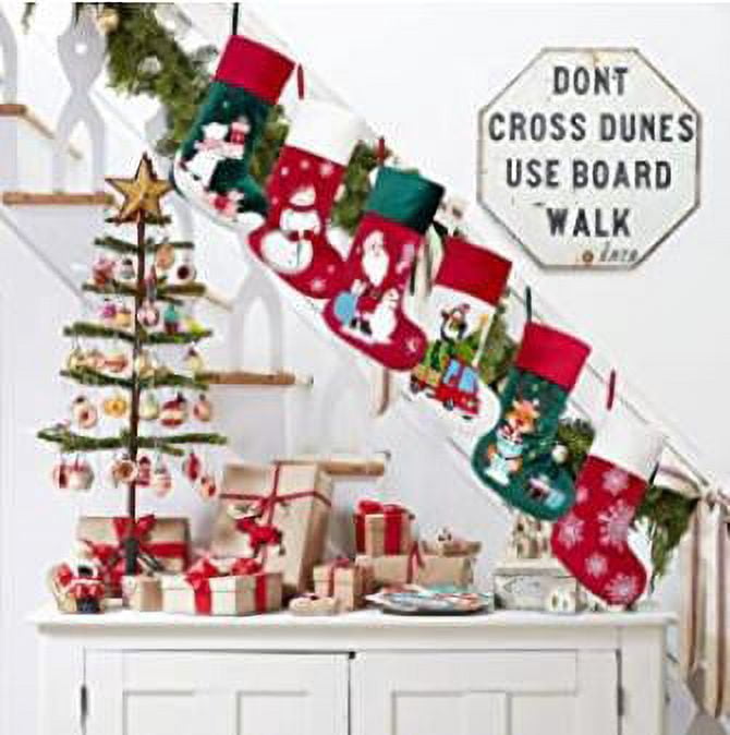 GEX 2025 21" Luxury Velvet Embroidery Pattern Christmas Stockings for Family Classic Fireplace Decorations Hanging Ornament for Xmas Holiday Party Set of 6