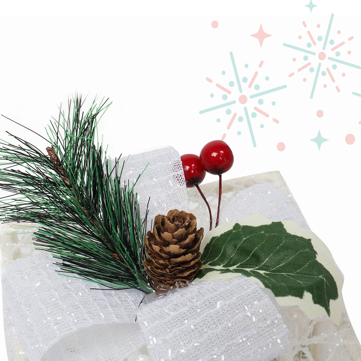 CZBZ Outdoor Christmas Yard Decorations, 3PCS Square ABS Plastic Rack Garden Festive Decoration LED 60 Light Warm Light Cotton Thread Powder Gift Box for Xmas Outdoor Holiday Indoor Decor