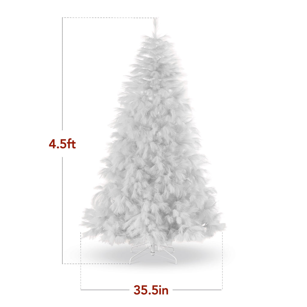  4.5ft Premium Artificial White Pampas Christmas Tree Holiday Decor w/ Foldable Metal Base