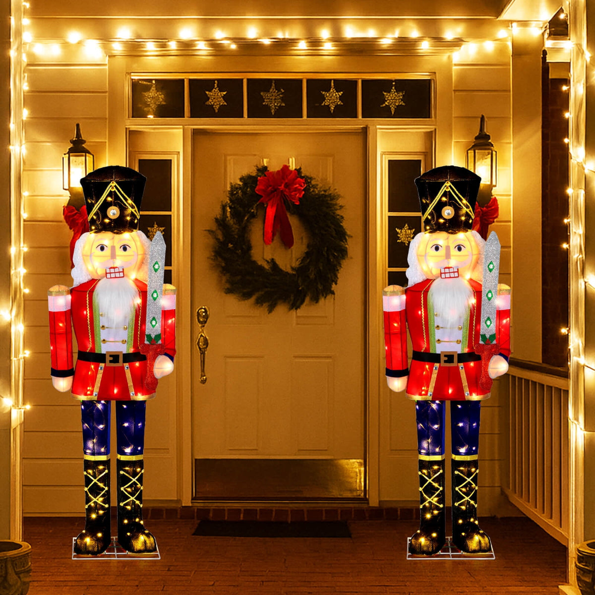 Costway 1 PCS 5 FT Lighted Nutcracker Soldier Outdoor Christmas Decoration with Glitter Sword