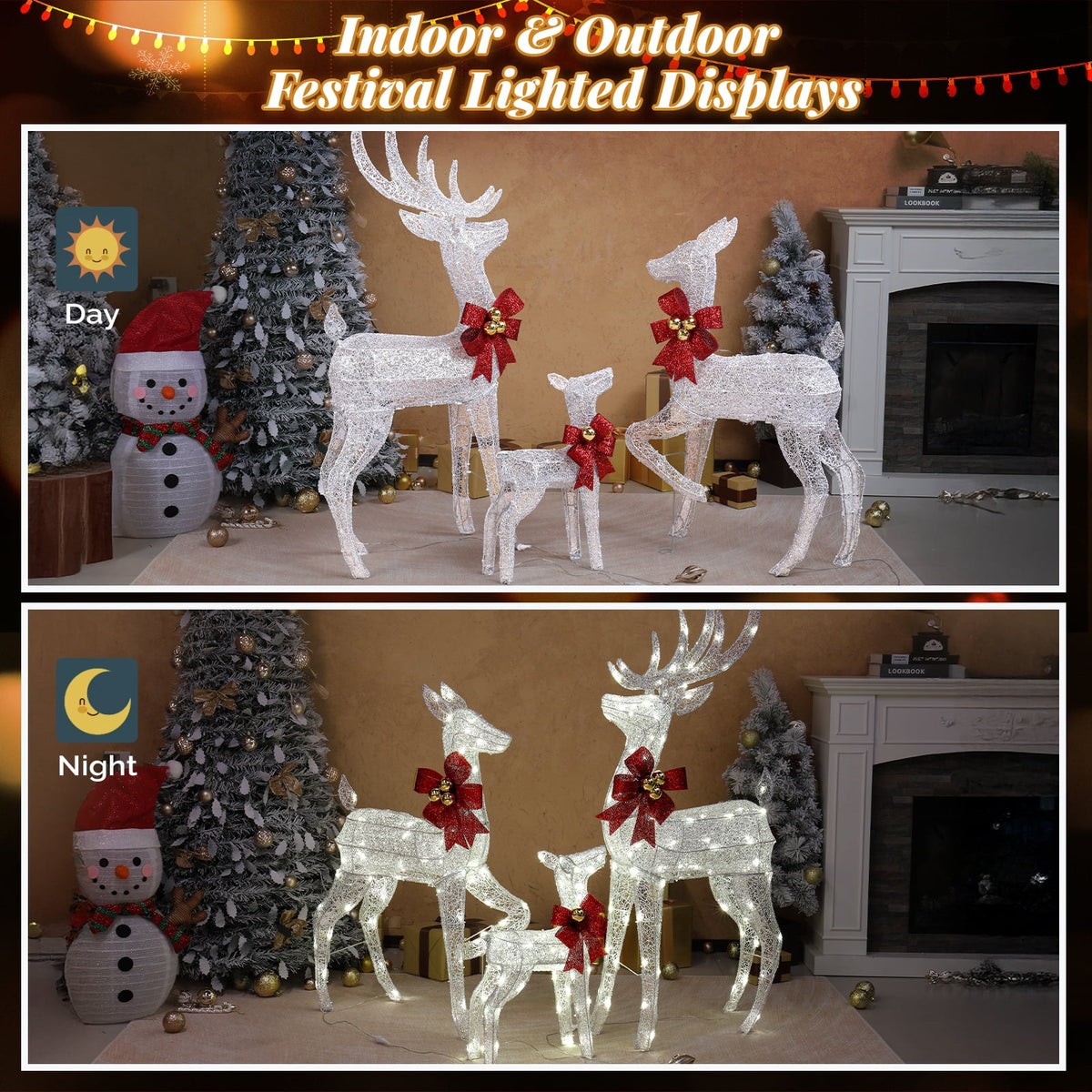 SalonMore Outdoor Christmas Decorations, 3-Piece Lighted Christmas Deer Set 210LED Waterproof Decor for Indoor Outdoor Garden Yard Lawn Holiday Party