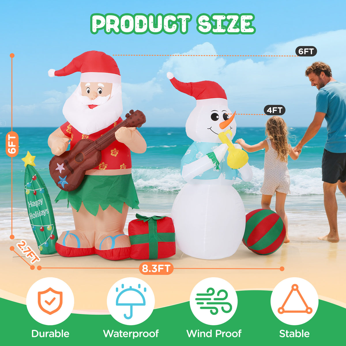 Toiyjofe 8FT Inflatable Santa Claus and Snowman with LED Lights, Christmas Outdoor Yard Decoration with Blower and Stakes