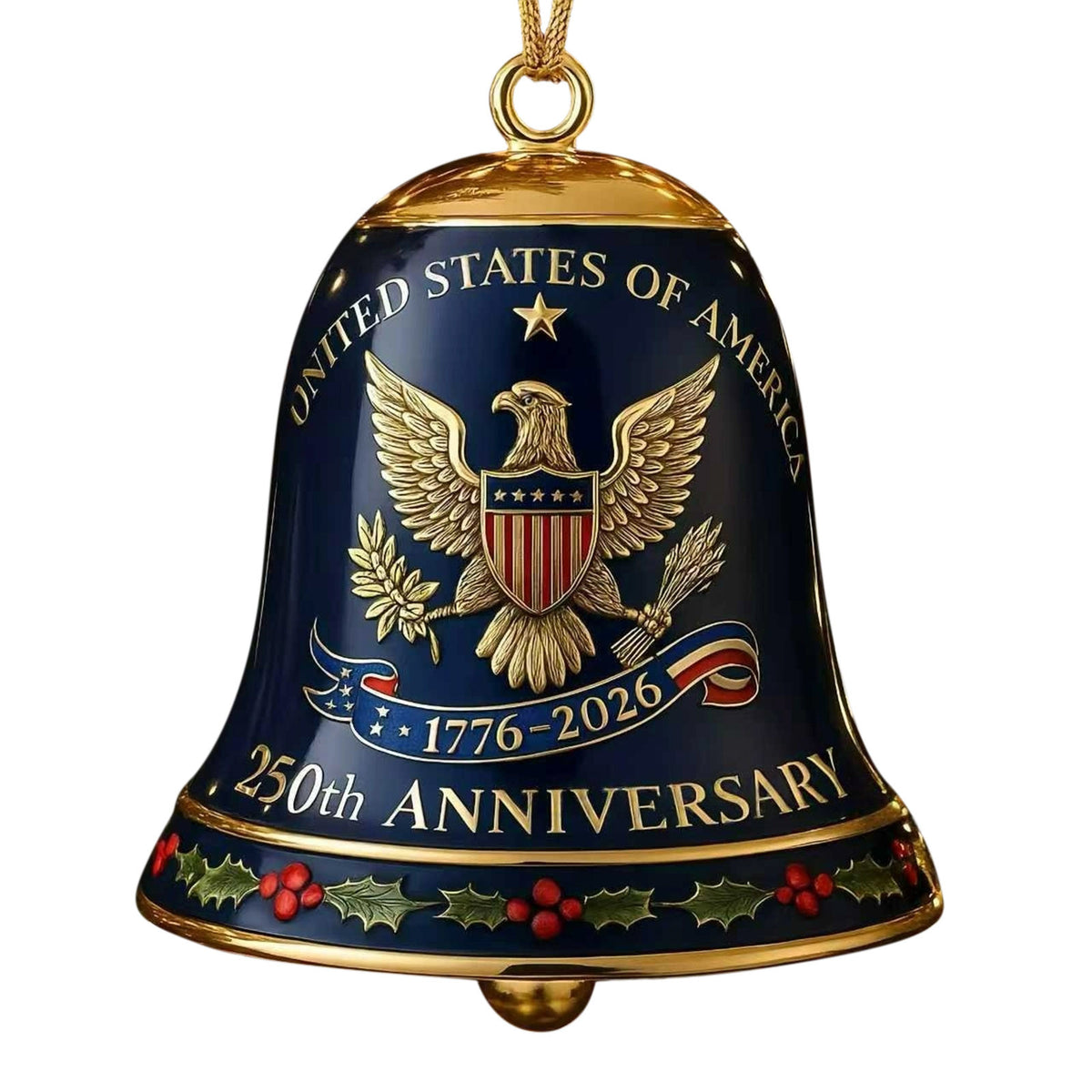 United States 250th Anniversary Bell Ornament, 250th Anniversary Metal Bell Ornament �?? 1776-2026 Red & Gold Patriotic Christmas Tree Hanging Decor, Shatterproof Holiday Ornament Gift (2PCS)