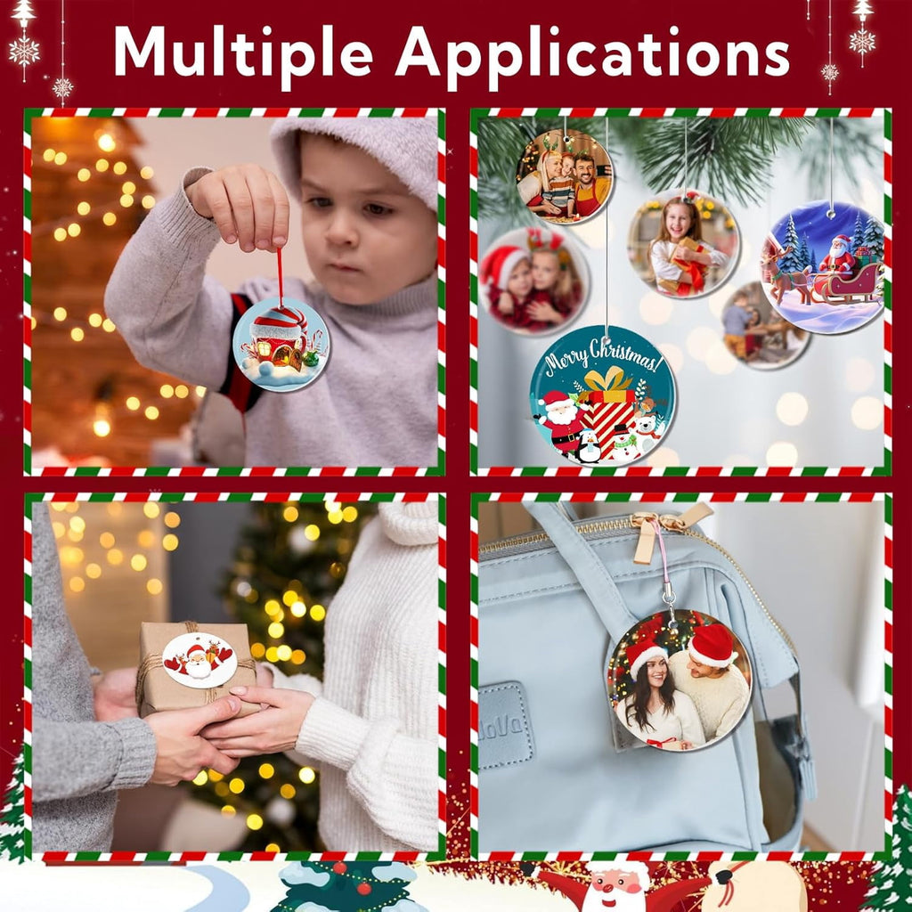 AGH 100 Pack Sublimation Ornament Blanks 3" Ceramic Two-Sided Printed Sublimation Christmas Ornaments Bulk Round White Ornaments for Personalized Xmas Tree Ornament Home Decor Heat Transfer DIY Craft