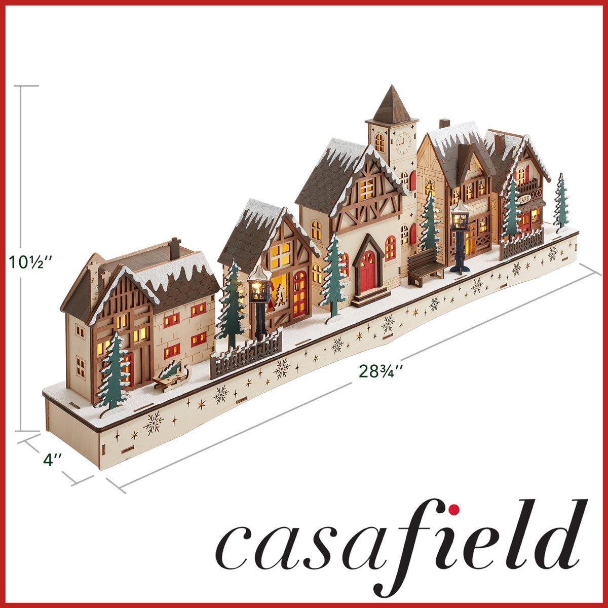 Pre-Lit Wooden Christmas Village - Miniature LED Holiday Decoration