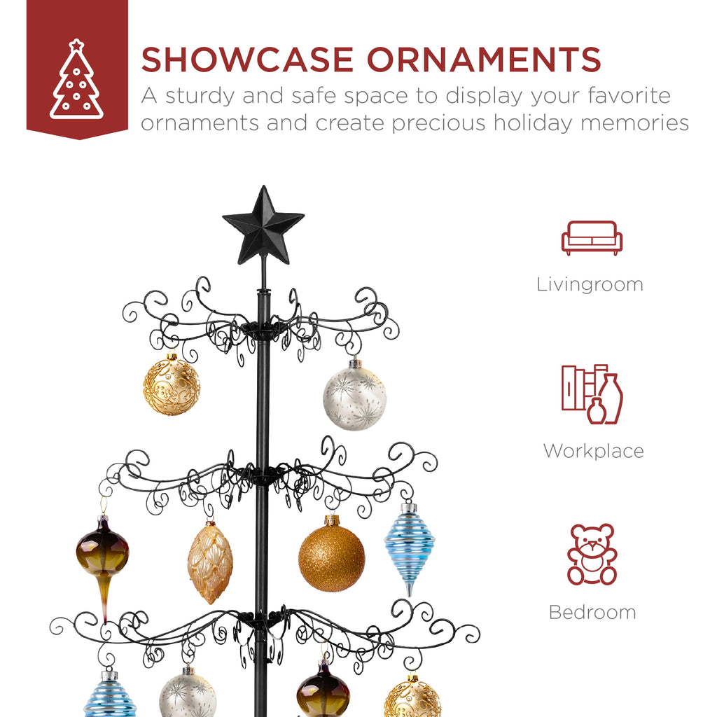  6ft Wrought Iron Ornament Display Christmas Tree w/ Easy Assembly, Stand - Black