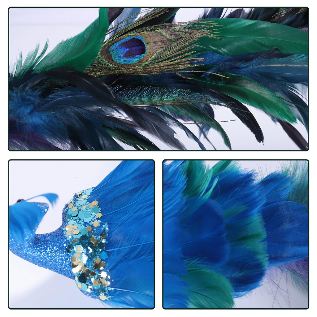 TOPCHANCES Glitter Peacock Ornaments with Clips, 19" Blue Christmas Tree Decoration Xmas Ornament Home Party Decor (8 Pack)