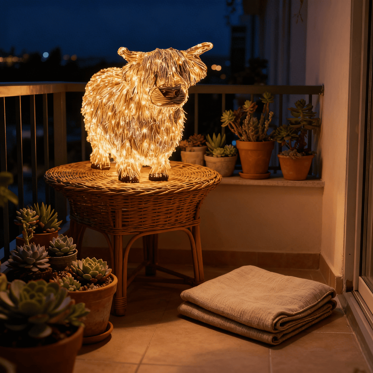 Pre-lit Highland Cow Christmas Decor, 3D Lighted Highland Cow Outdoor Indoor Decorations with Warm White Lights, Western Cowboy Glowing Christmas Ornaments for Yard Porch Garden Xmas