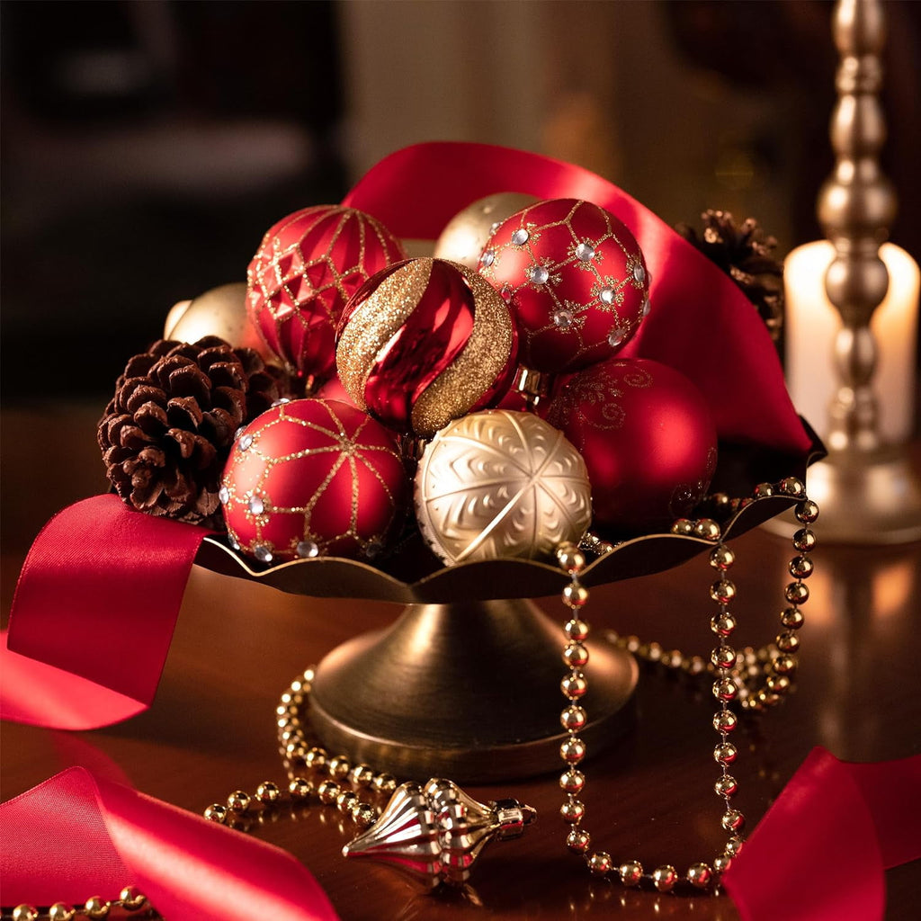 Valery Madelyn 30ct 2.36 inches Luxury Red Gold Christmas Ornaments Shatterproof Christmas Ball Ornaments Hanging Bauble for Christmas Party decoration
