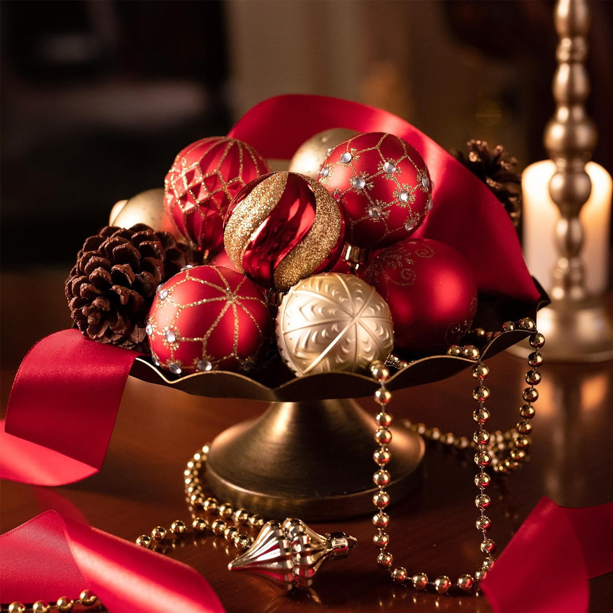 Valery Madelyn 30ct 2.36 inches Luxury Red Gold Christmas Ornaments Shatterproof Christmas Ball Ornaments Hanging Bauble for Christmas Party decoration