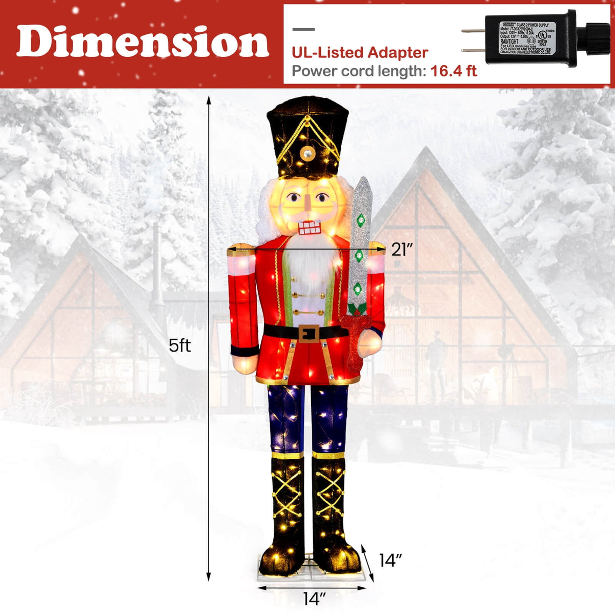 Costway 1 PCS 5 FT Lighted Nutcracker Soldier Outdoor Christmas Decoration with Glitter Sword