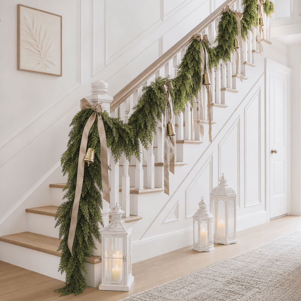 -2Pcs 9 FT Artificial Cedar Garlands, Real Touch Winter Cedar Pine Garland, Green Artificial Greenery Garland for Table, Mantle, Wall, Indoor, Outdoor Christmas Decorations